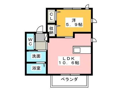 ヴューテラス河芸(1LDK/2階)の間取り写真