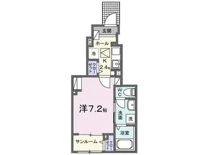 YS BASE 三つの木(1K/1階)の間取り写真