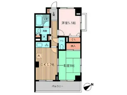 ラポール三田(2DK/4階)の間取り写真