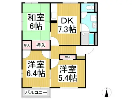 ベルメゾン双柳 S棟(3DK/2階)の間取り写真