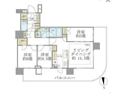 HARUMI FLAG PARK VILLAGE T棟(3LDK/12階)の間取り写真