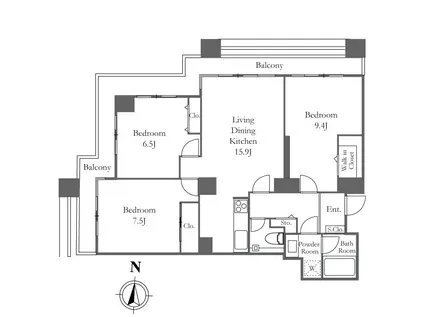 有楽町線 月島 徒歩7分 3LDK リバービュー タワマン(3LDK/34階)の間取り写真