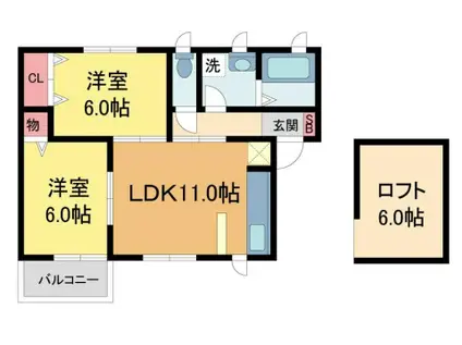 プライム仁川(2LDK/2階)の間取り写真