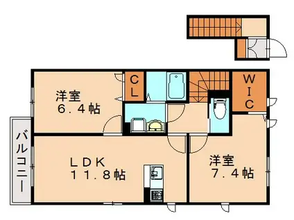 クレールメゾン諸岡(2LDK/2階)の間取り写真