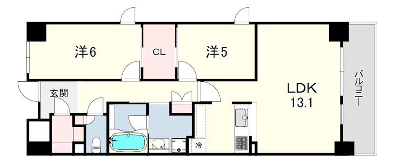 LIVECASA西宮(2LDK/7階)の間取り写真