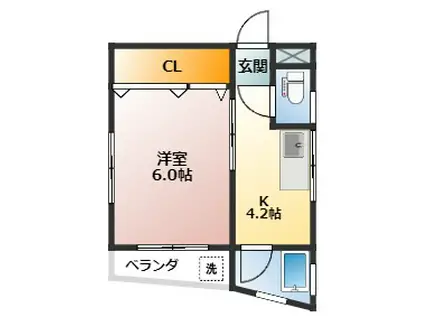 第1羽賀ビルマンション(1K/4階)の間取り写真