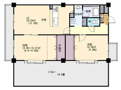 エスペラール中田(2LDK/2階)の間取り写真