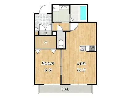 JUNAA棟(1LDK/2階)の間取り写真
