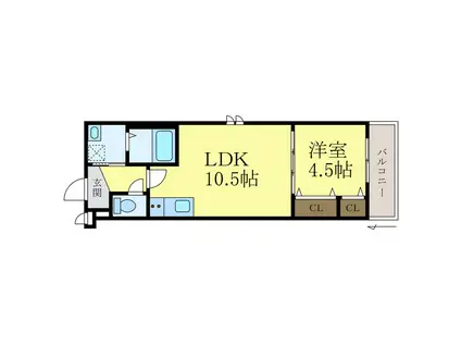 フジパレス中之島イースト(1LDK/1階)の間取り写真