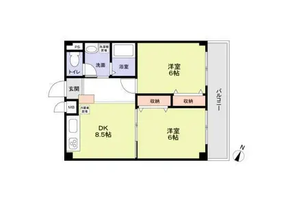 アーバンフラッツ弦巻(2DK/3階)の間取り写真