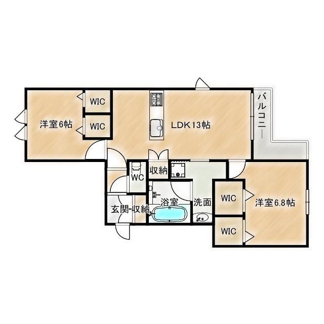 内代レジデンスサウス(2LDK/2階)の間取り写真