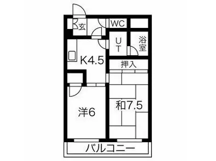 フラット内山(2K/4階)の間取り写真