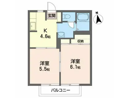 サンテラス山根A(2K/1階)の間取り写真