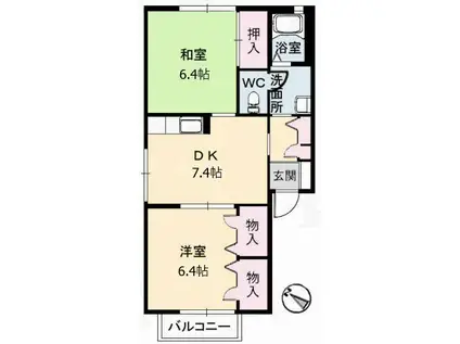 ツインピアA棟(2DK/1階)の間取り写真