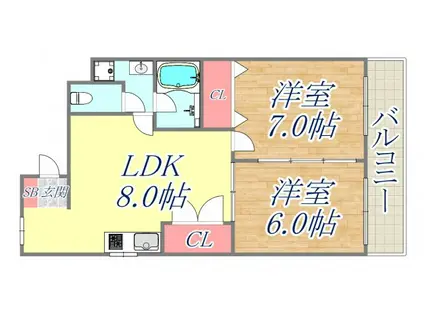 ハイツ南郷(2LDK/2階)の間取り写真