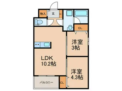 GLANZ 六ツ門(2LDK/2階)の間取り写真