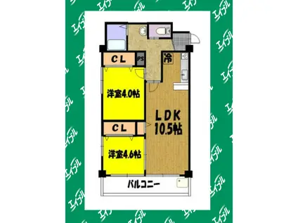 地下鉄名城線 黒川駅(愛知) 徒歩9分 5階建 築49年(2LDK/3階)の間取り写真