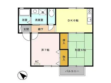 ブルースカイD(2DK/2階)の間取り写真