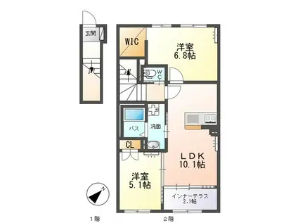 ラヴェルナ(2LDK/2階)の間取り写真