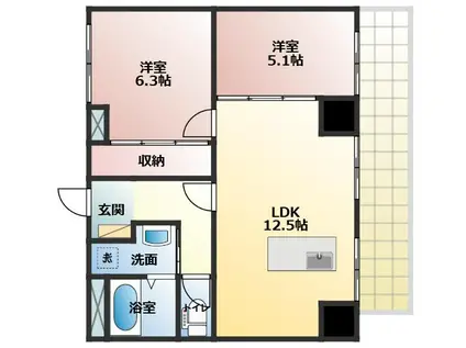 第1丸中マンション(2LDK/7階)の間取り写真