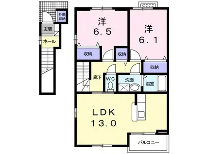 ロジュマンリーヴ I(2LDK/2階)の間取り写真