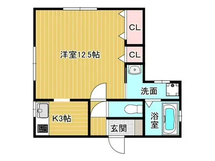 アクア西松ケ丘 北館南館(ワンルーム/1階)の間取り写真