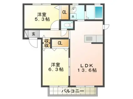 グランウェル(2LDK/2階)の間取り写真