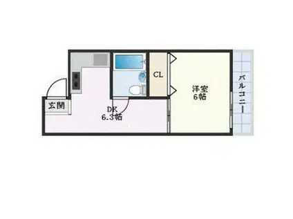 アーバンコート徳島 1ST AVENUE(1DK/3階)の間取り写真