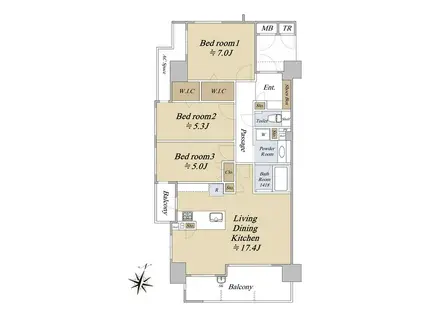 オーヴィジョン六本松レジデンス(3LDK/2階)の間取り写真