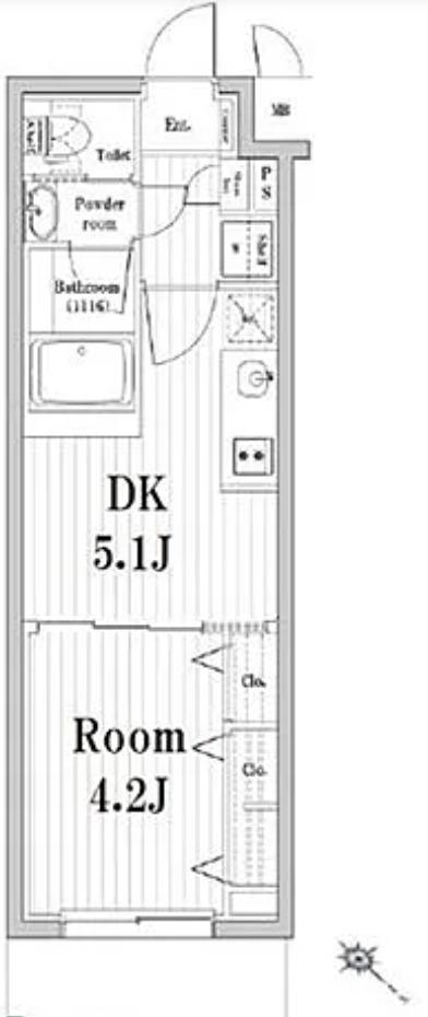 市谷鷹匠町レジデンス(1DK/3階)の間取り写真