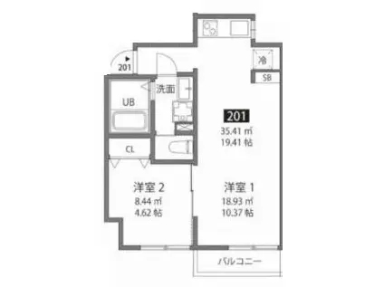 心葉テラス(1LDK/2階)の間取り写真