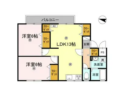 ドミールTANAKAII(2LDK/2階)の間取り写真