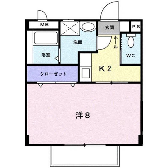 ミレニアムハイツ(1K/2階)の間取り写真