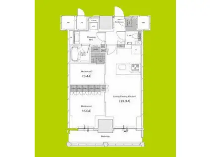 ザ・パークハビオ谷町六丁目クロス(2LDK/12階)の間取り写真