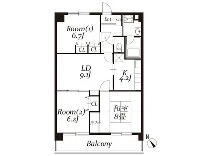 ガーデンスクエア北坂戸(3LDK/2階)の間取り写真