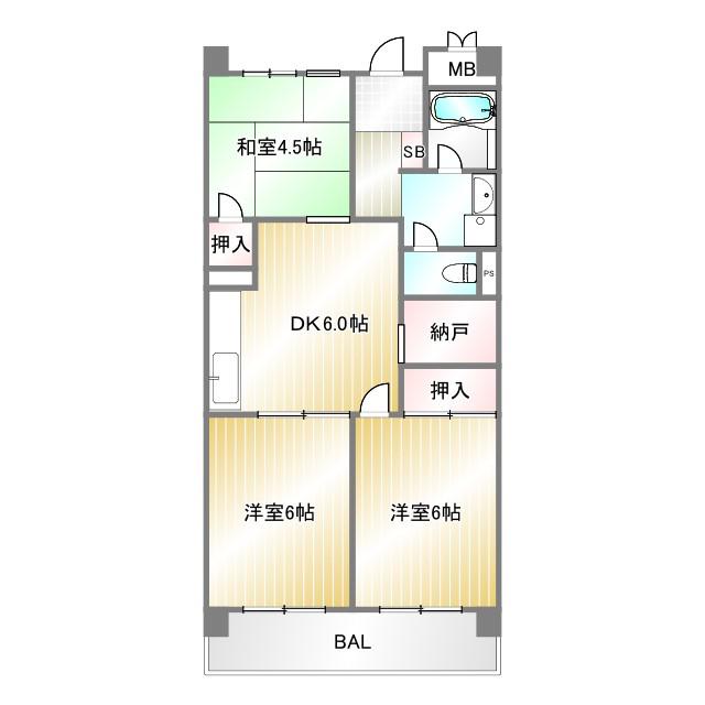 ビレッジハウス港島タワー(3DK/7階)の間取り写真
