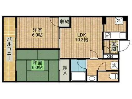伊勢町メゾンたちばな(2LDK/1階)の間取り写真
