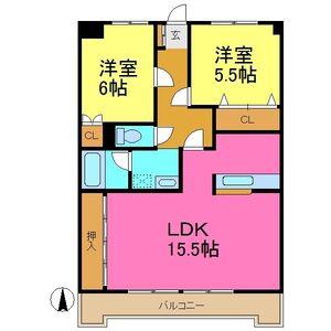 シャトレ文教台(2LDK/2階)の間取り写真