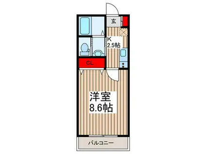 入間市  都市ガス 1K(1K/1階)の間取り写真