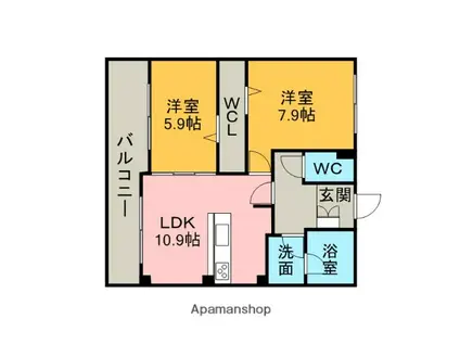 サンコートHITOTSUGI(2LDK/4階)の間取り写真