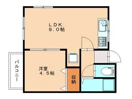 かつら荘(1LDK/1階)の間取り写真