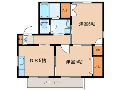 ラフィーネミササギB(2DK/1階)の間取り写真