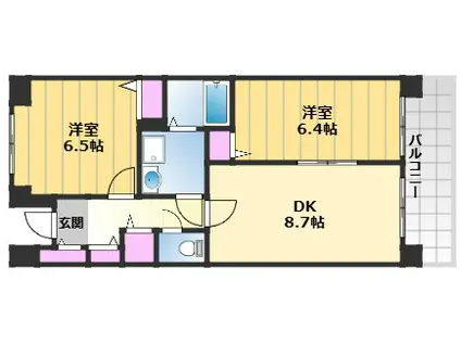 津田北町2棟(2DK/4階)の間取り写真