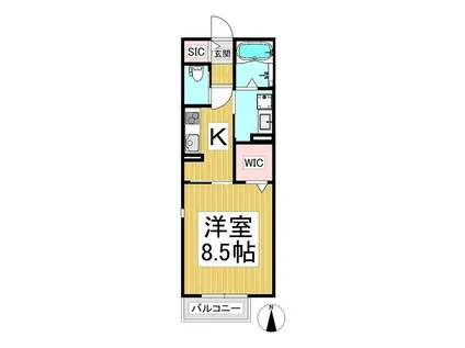 ウィズハイム柳原(1K/2階)の間取り写真