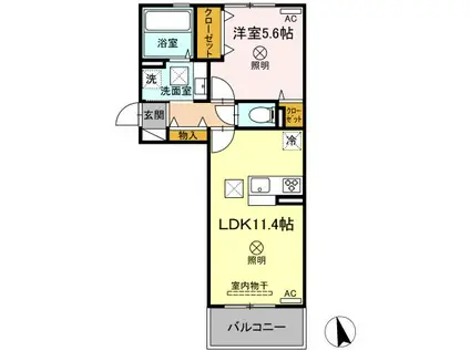 ウェスタ古閑中(1LDK/1階)の間取り写真
