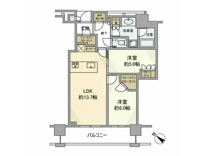 BRILLIA THE TOWER TOKYO YAESU AVENU(2LDK/3階)の間取り写真