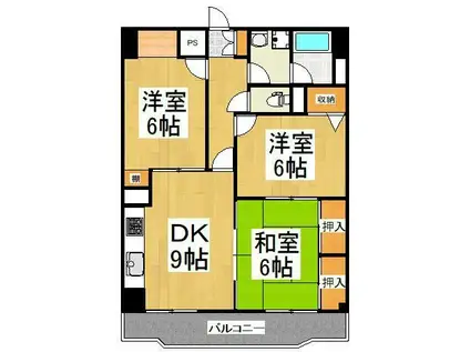 ピジョン田園(3DK/4階)の間取り写真