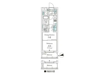 若葉ビューアパートメント(1DK/1階)の間取り写真