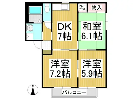 西上田ハイツI2(3DK/1階)の間取り写真