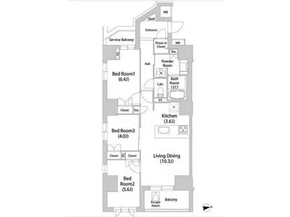 広尾ヴィラスクエア(3LDK/4階)の間取り写真